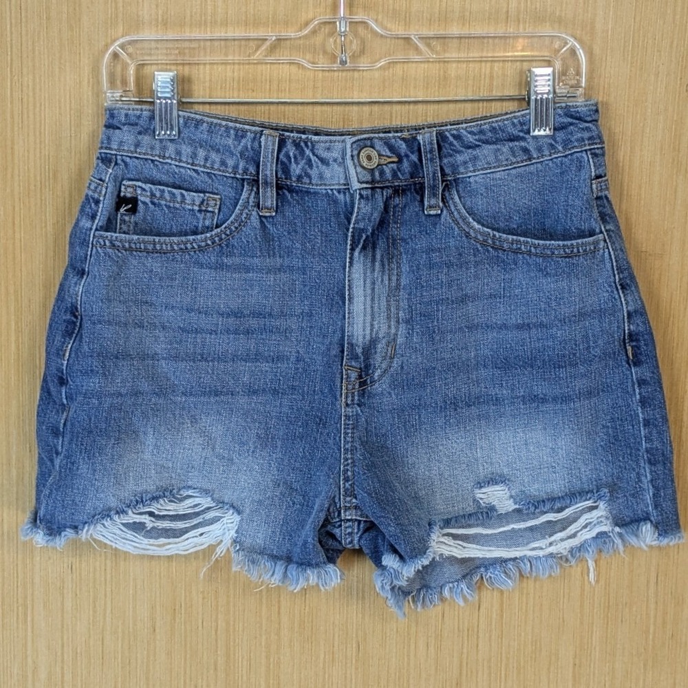 KanCan Womens High Rise Distressed Denim Shorts Raw‎ Hem 7/27 Boho Grunge